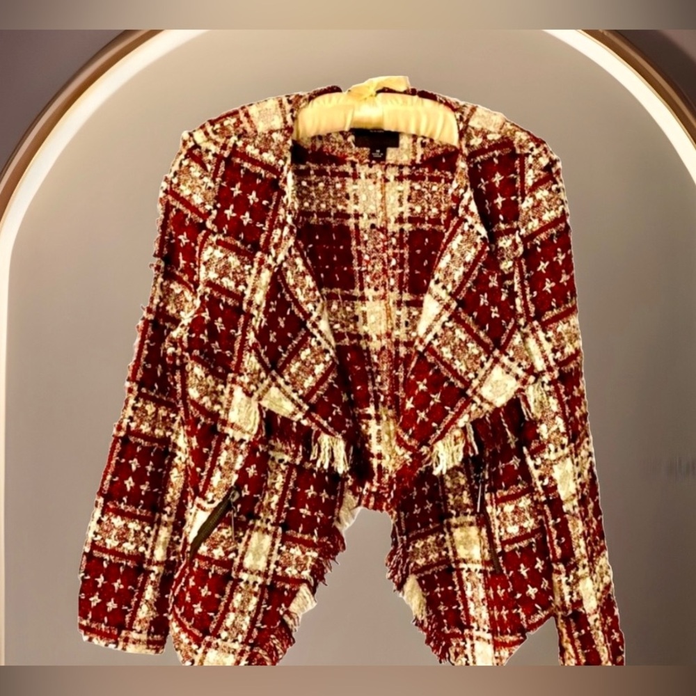 Insight Burgundy and White Plaid Blazer